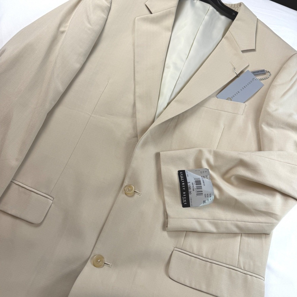 Geoffrey Beene Blazer Mens 44L Beige Solid Long Sleeve Suit Jacket Blazer NWT‎